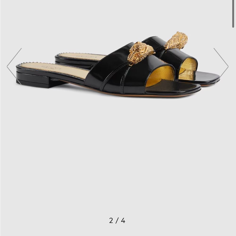 Brand new with box Gucci WOMEN'S SLIDE SANDAL sz 6 Black and Gold hardware